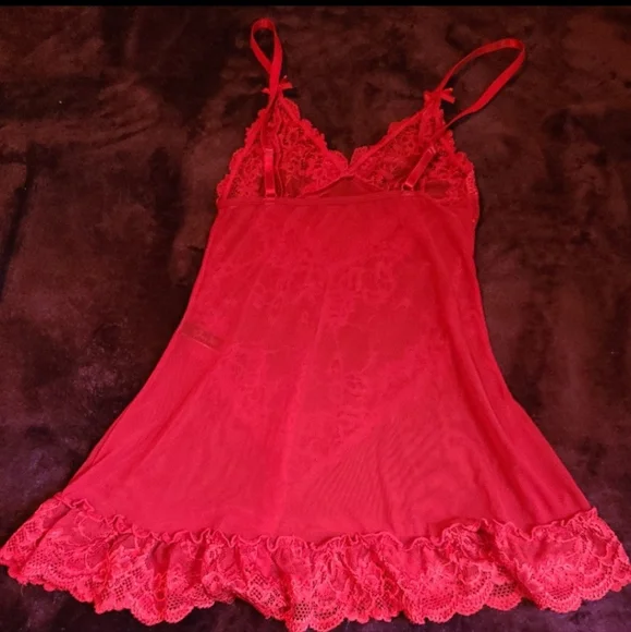 Lace red bow babydoll lingerie size Medium. - Picture 2 of 2